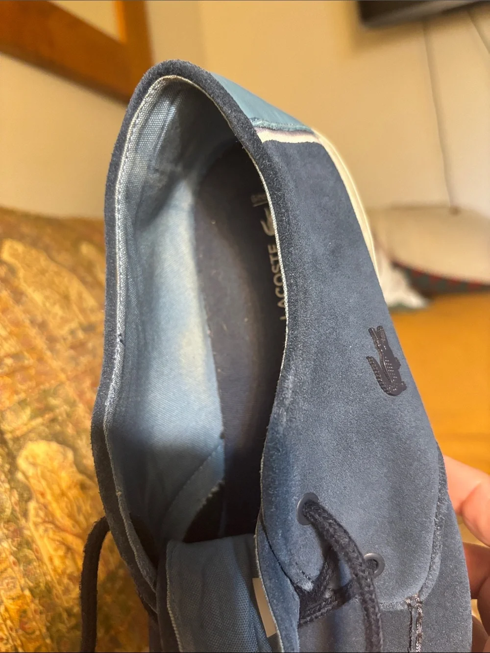 Lacoste, Sevrin Blue Suede With light Blue Leather Accent At Back. Men’s Size 12
